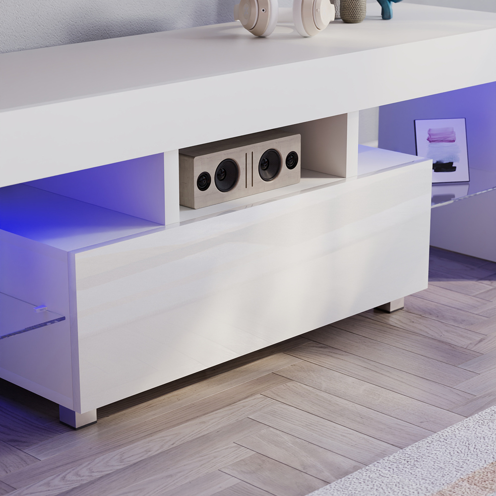 Vida Designs Luna Single Drawer White TV Unit with LED Image 4