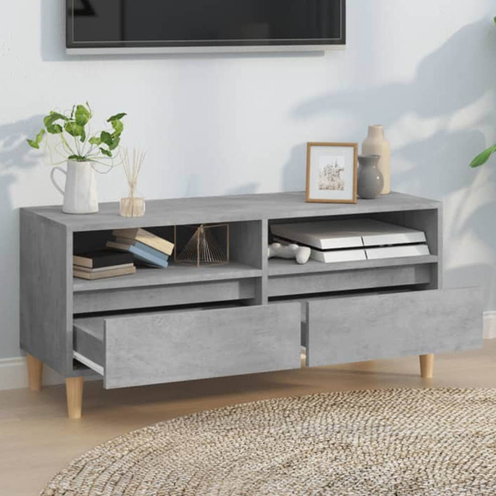 vidaXL 2 Drawer 2 Shelf Concrete Grey TV Cabinet Image 1