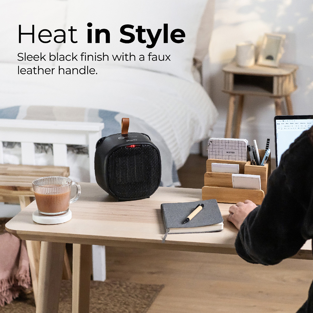 Abode ADTH1002B Black Compact Ceramic Heater with Faux Leather Handle 1400W Image 8