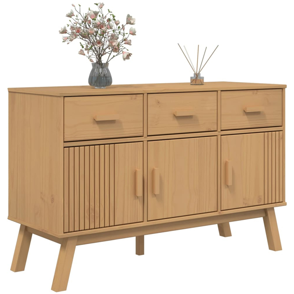 vidaXL Olden 3 Door 3 Drawer Brown Solid Pine Wood Sideboard Image 5