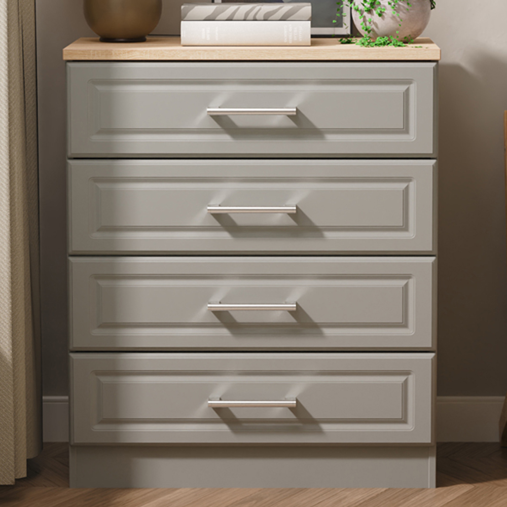 Crowndale Kent 4 Drawer Dusk Grey and Bardolino Oak Chest of Drawers Ready Assembled Image 1