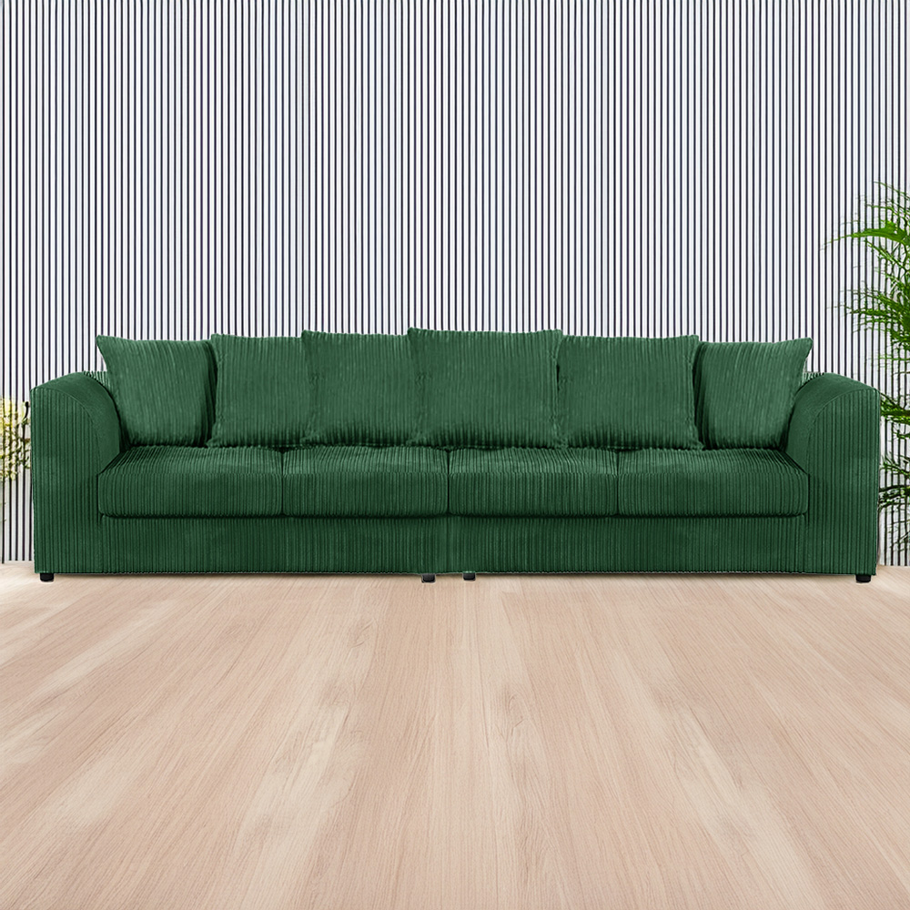 Luxor 4 Seater Green Jumbo Cord Scatter Back Sofa Image 1