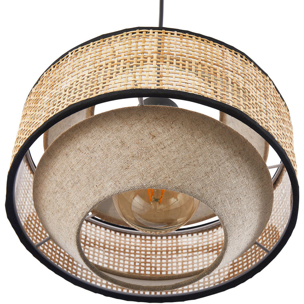 Happy Homewares Natural Linen and Woven Rattan Pendant Ceiling Light Image 6