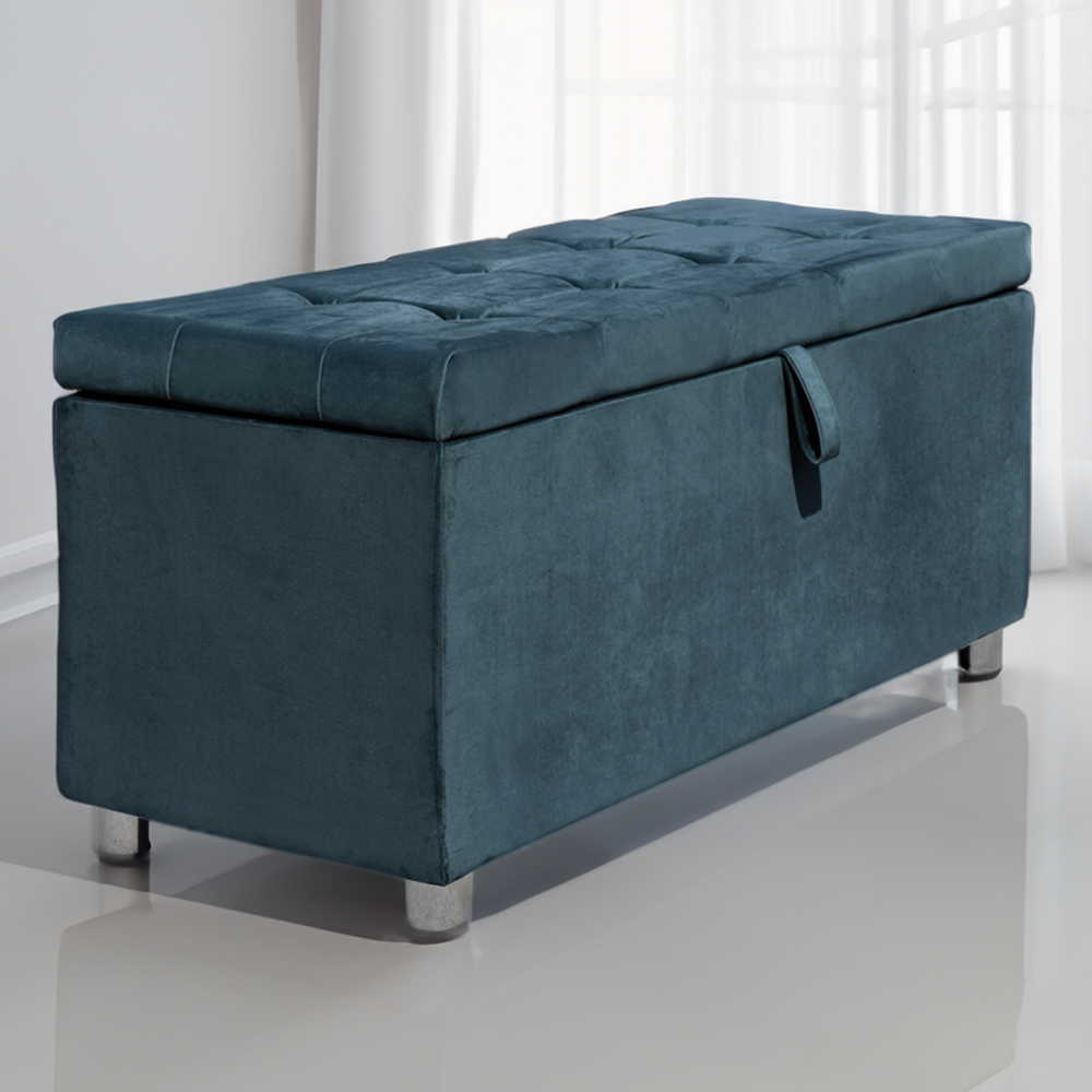 Brooklyn Blue Plush Velvet Ottoman Blanket Box Image 1