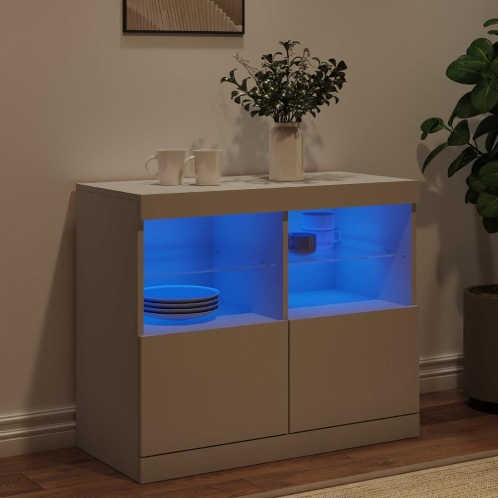 vidaXL 4 Door 4 Shelf White LED Sideboard Image 9