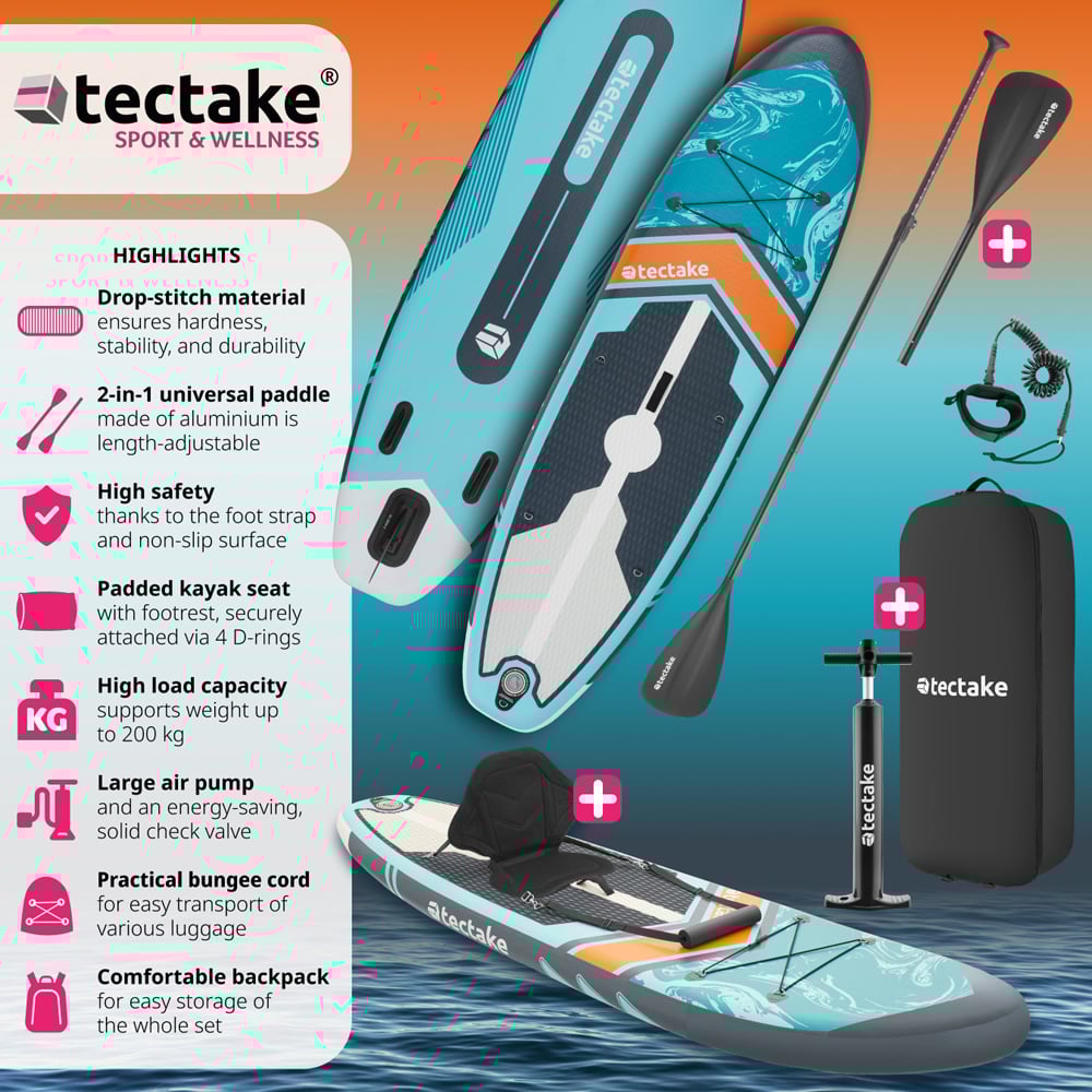 Tectake 2 in 1 Turquoise and Orange Inflatable SUP Kayak Image 8