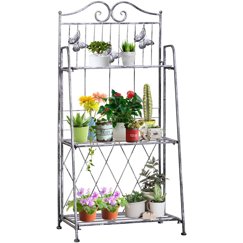 Outsunny 3-Tier Metal Scrollwork Frame Foldable Plant Stand Image 1