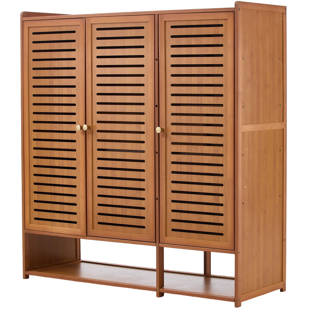 Living and Home 3 Door Single Open Shelf Brown Tall Shoe Cabinet Image 2