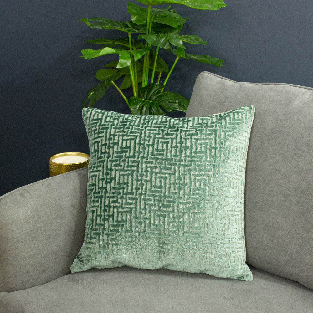 Paoletti Delphi Mint Velvet Jacquard Cushion Image 2