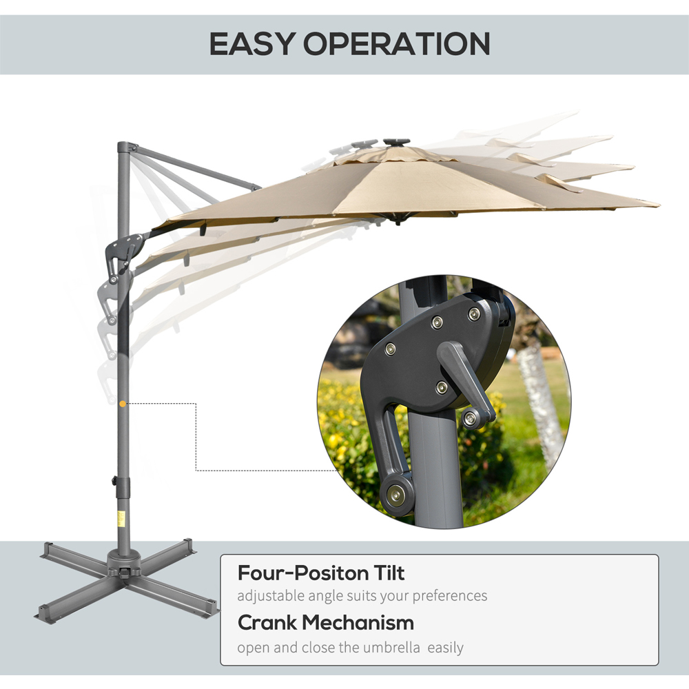 Outsunny Khaki LED Crank and Tilt Parasol with Cross Base 3m Image 4