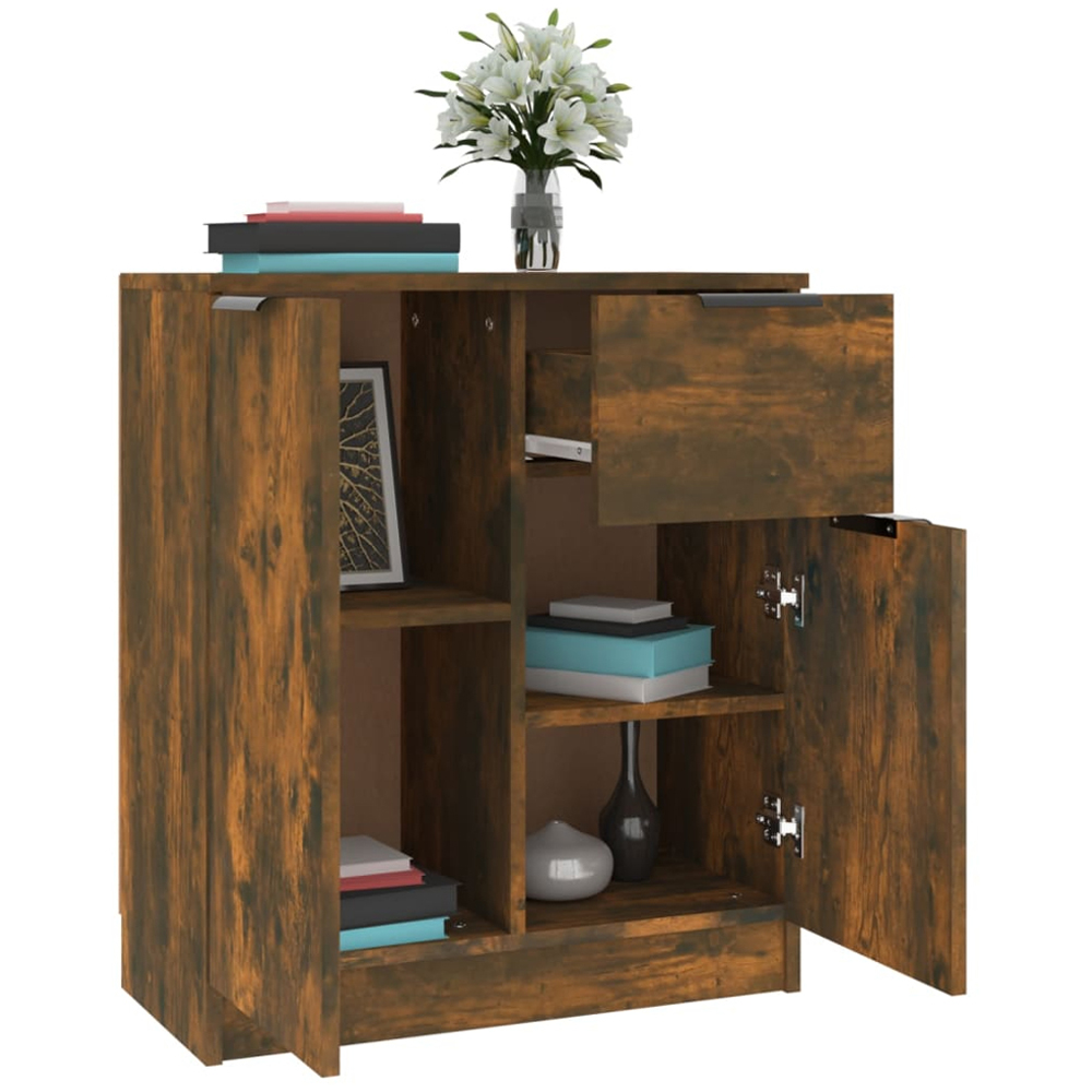 vidaXL 2 Door Single Drawer Smoked Oak Sideboard Set of 2 Image 4