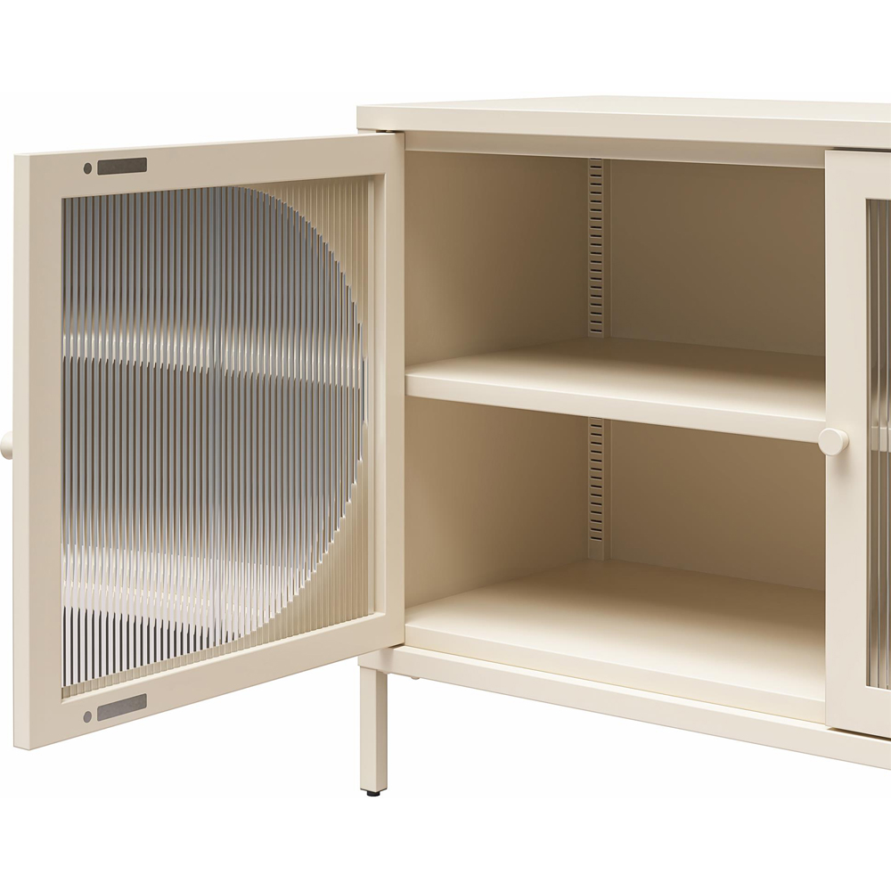 Dorel Luna 2 Door Beige Fluted Glass Wide Accent Cabinet Image 4