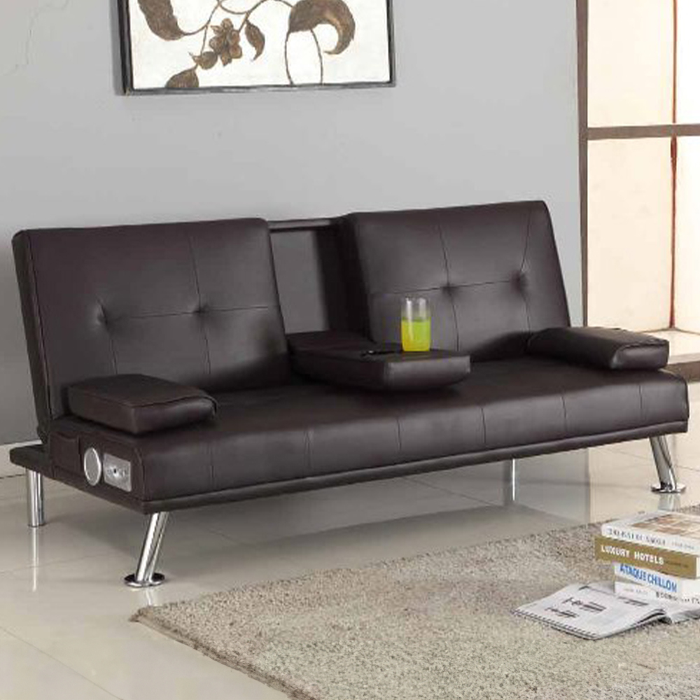 Brooklyn Double Sleeper Brown Faux Leather Cinema Sofa Bed with Bluetooth Speakers Image 1