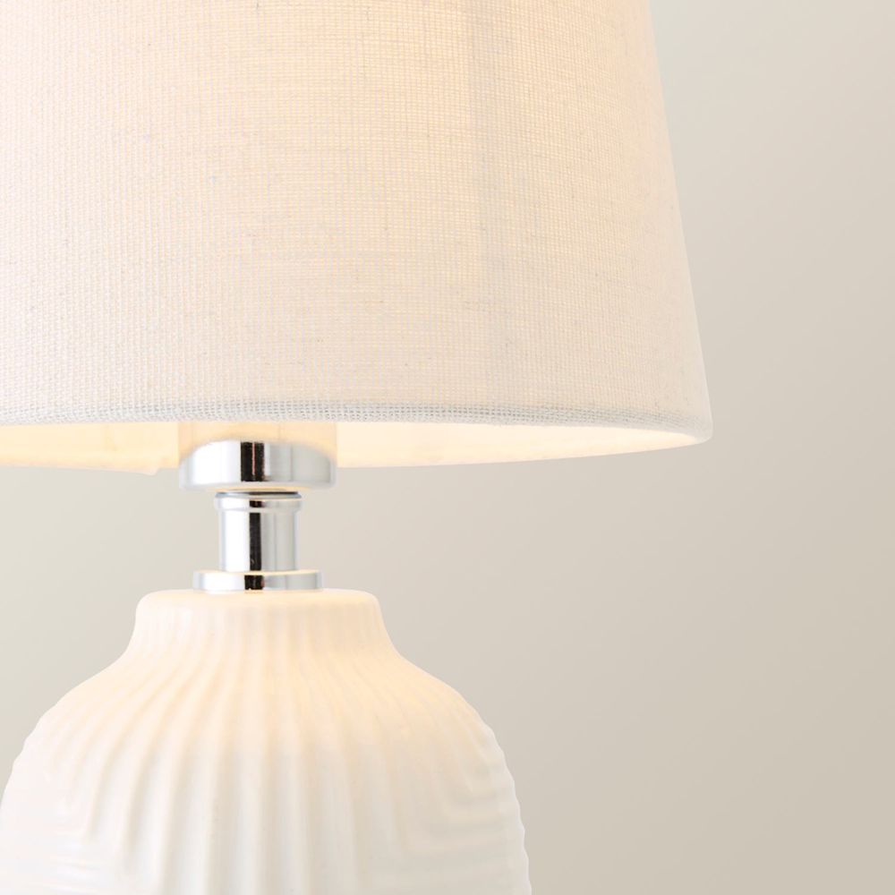ValueLights Harrison White Geometric Ribbed Rechargeable Small Table Lamp Image 4