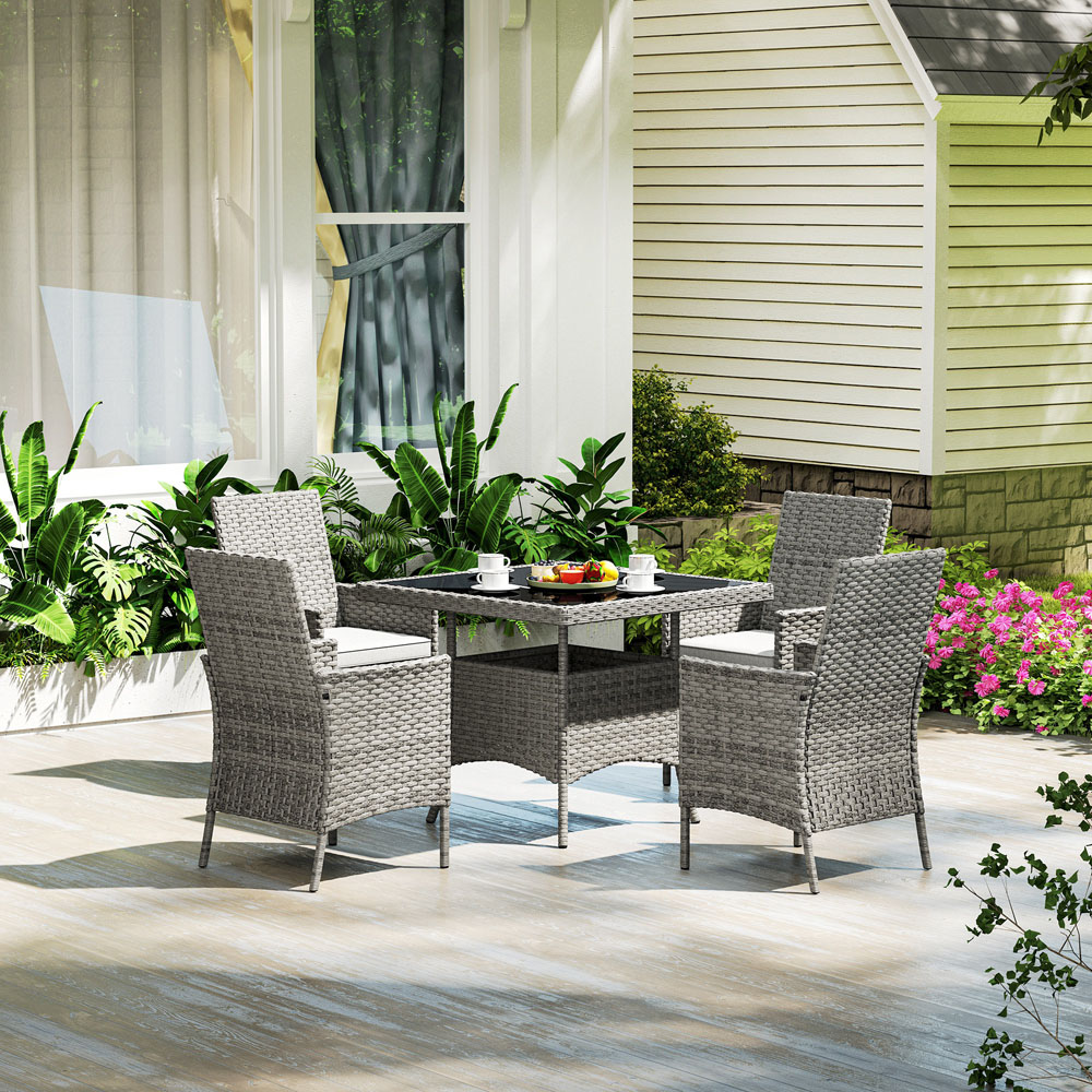 Outsunny 4 Seater Grey Rattan Patio Dining Set with Cushions Image 3