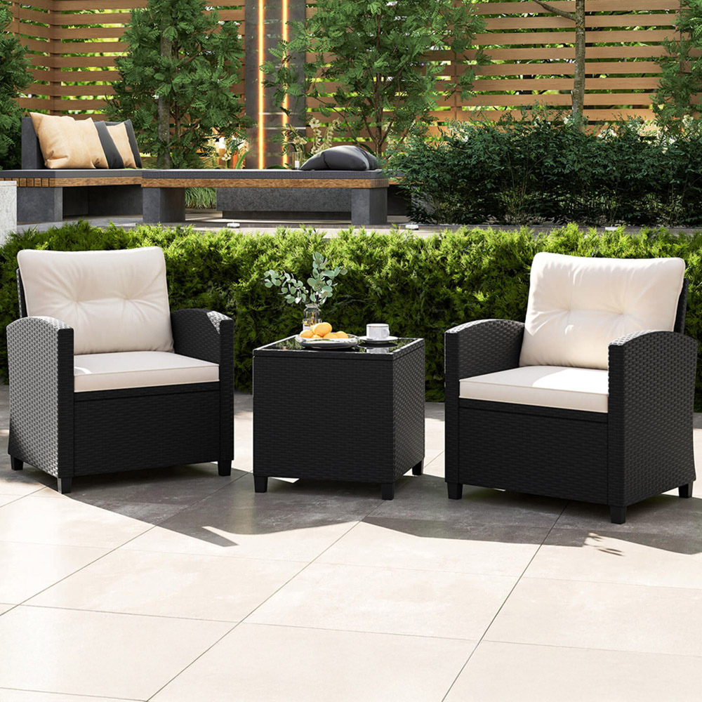 Costway 2 Seater White Rattan Patio Furniture Set with Cushion Image 1