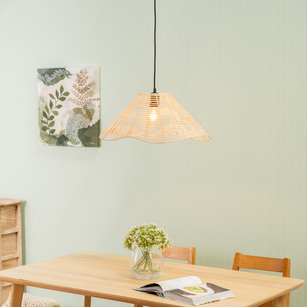 ValueLights Harlow Natural Wavy Rattan Ceiling Pendant Light Lamp Shade Image 4