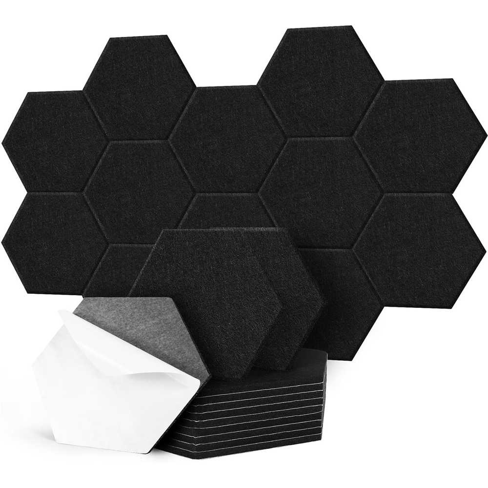 Gr8 Home Black Hexagon Self Adhesive Acoustic Wall Panel Set 12 Pack Image 4