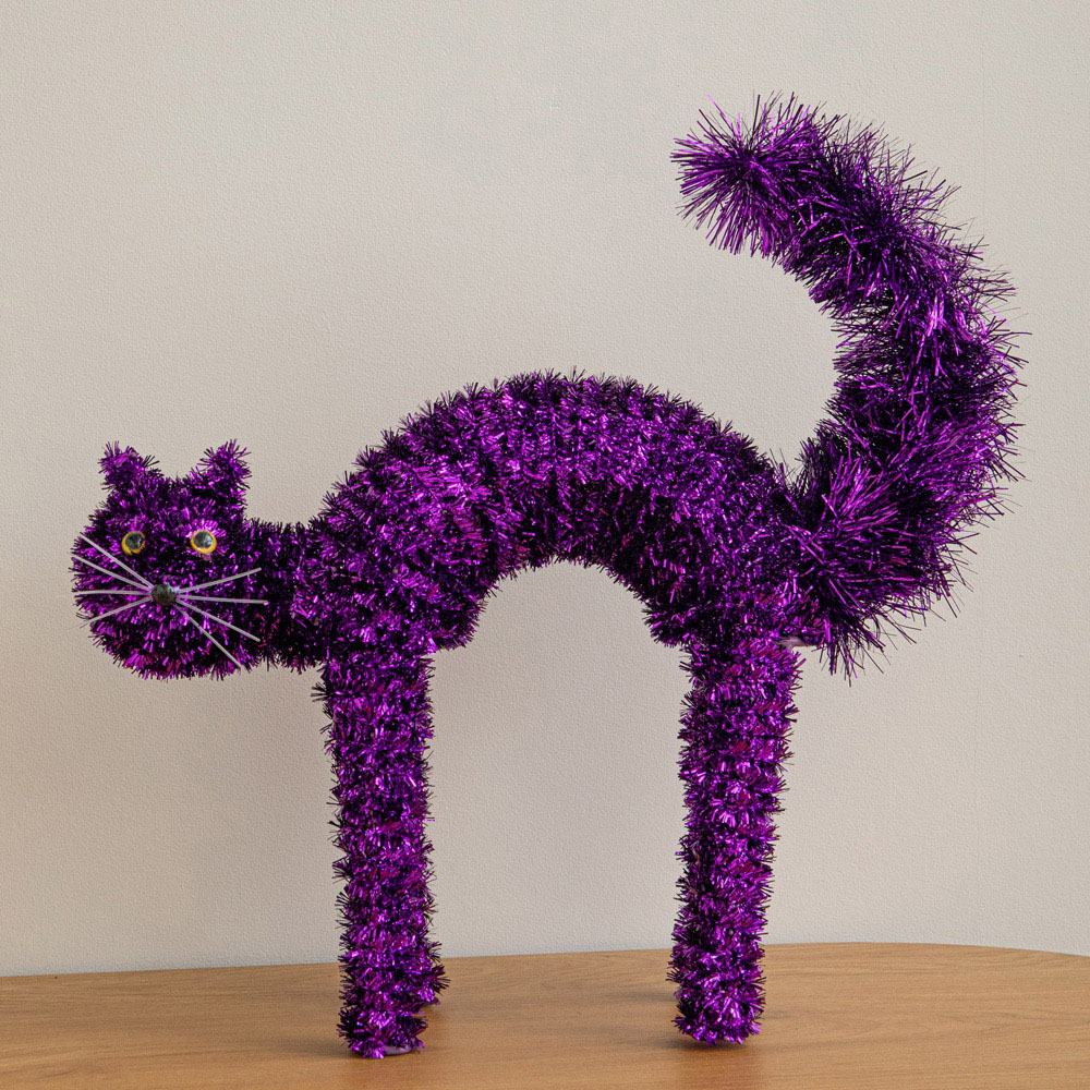 Samuel Alexander Purple Tinsel Standing Scaredy Cat Halloween Decoration 42cm Image 2