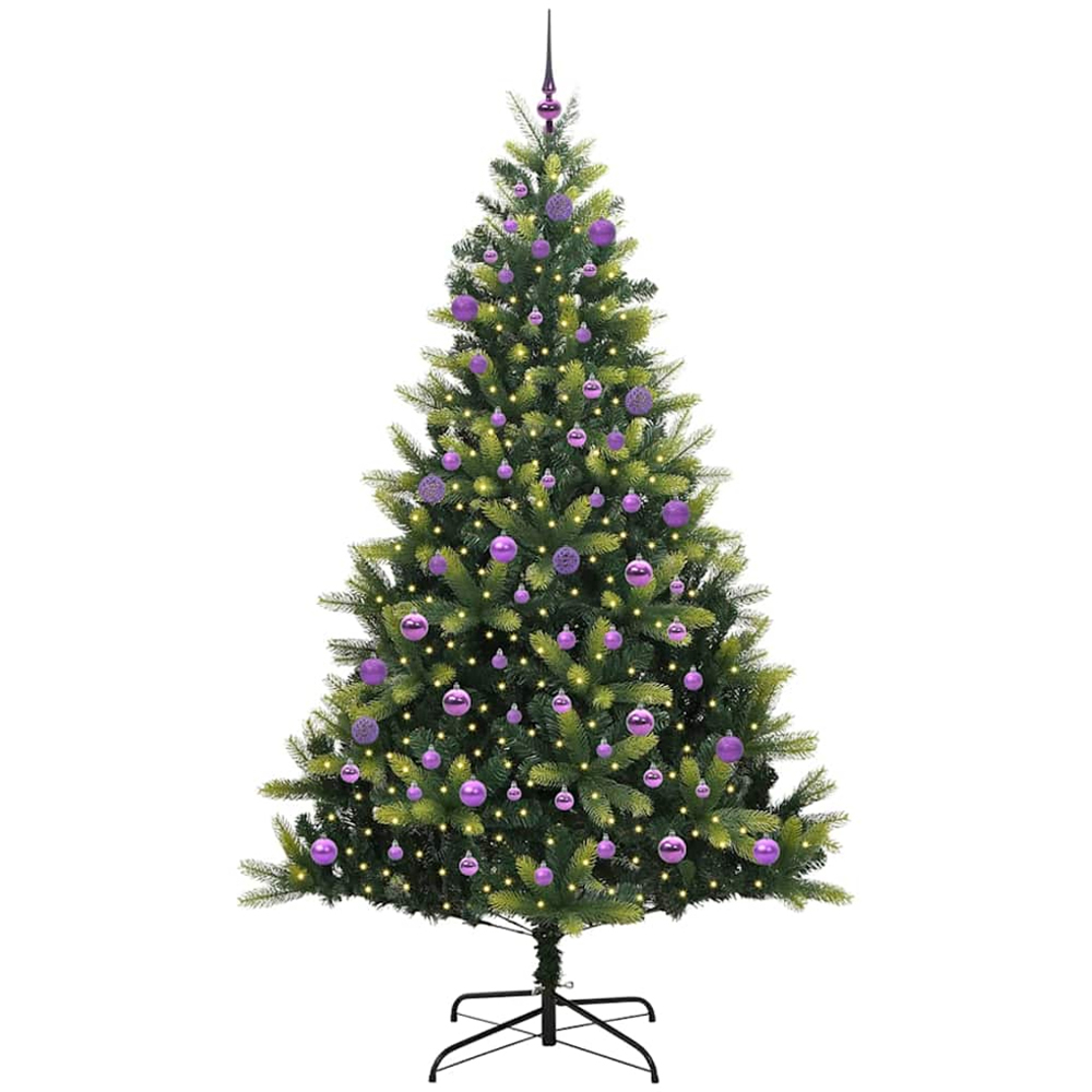vidaXL Pre-Lit Lilac Baubles Green Artificial Hinged Christmas Tree 8ft Image 1