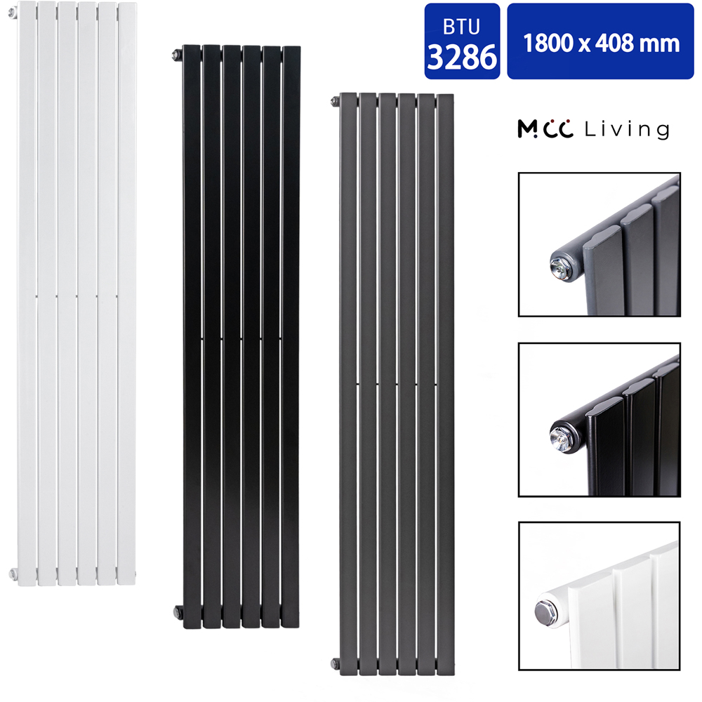 White 3286 BTU Single Flat Panel Vertical Column Radiator 1800 x 408mm Image 4