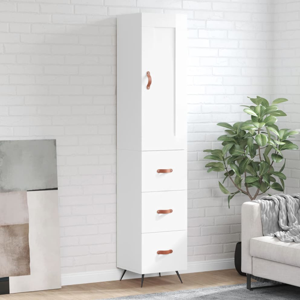 vidaXL Single Door 3 Drawer White High Gloss Highboard Image 1