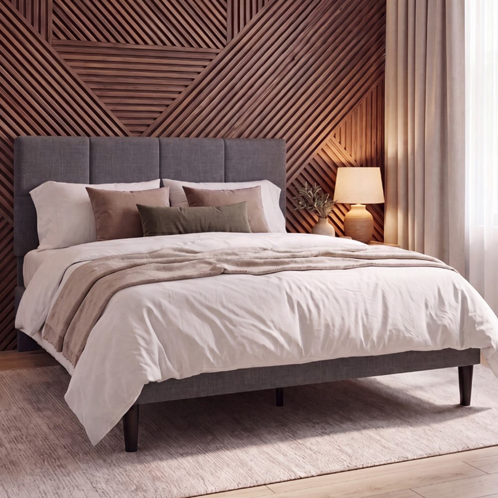 VIDA DESIGNS Velmora King Size Dark Grey Linen Fabric Bed with Memory Foam Bonnell Spring Mattress Image 1