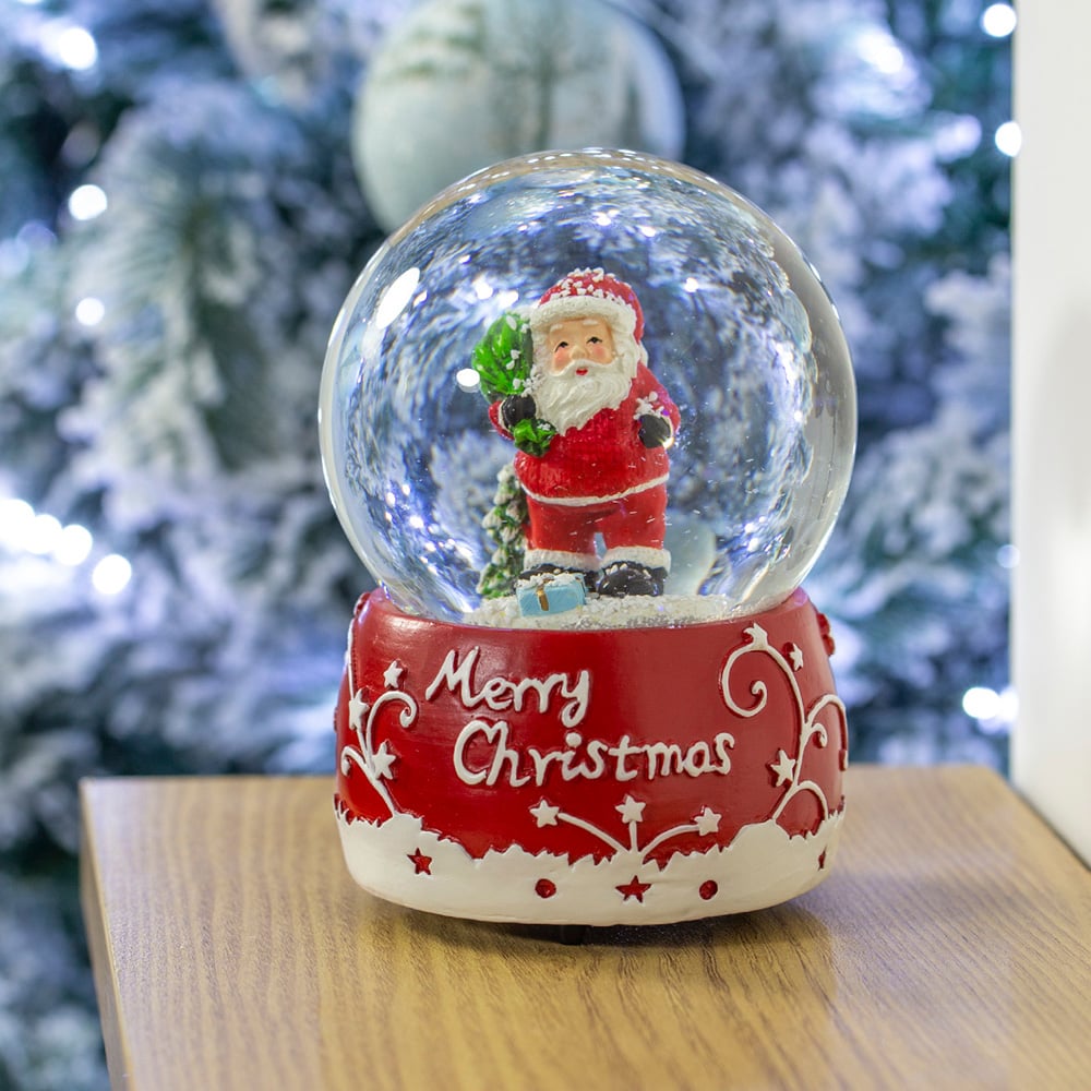 The Christmas Workshop Red and White Musical Santa Snow Globe Decoration Image 4