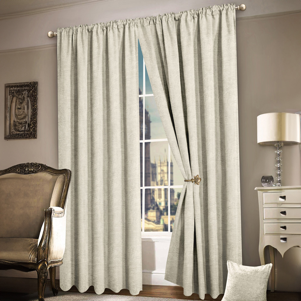 Intimates Plain Chenille Cream Tape Top Curtains 229 x 183cm Image 1