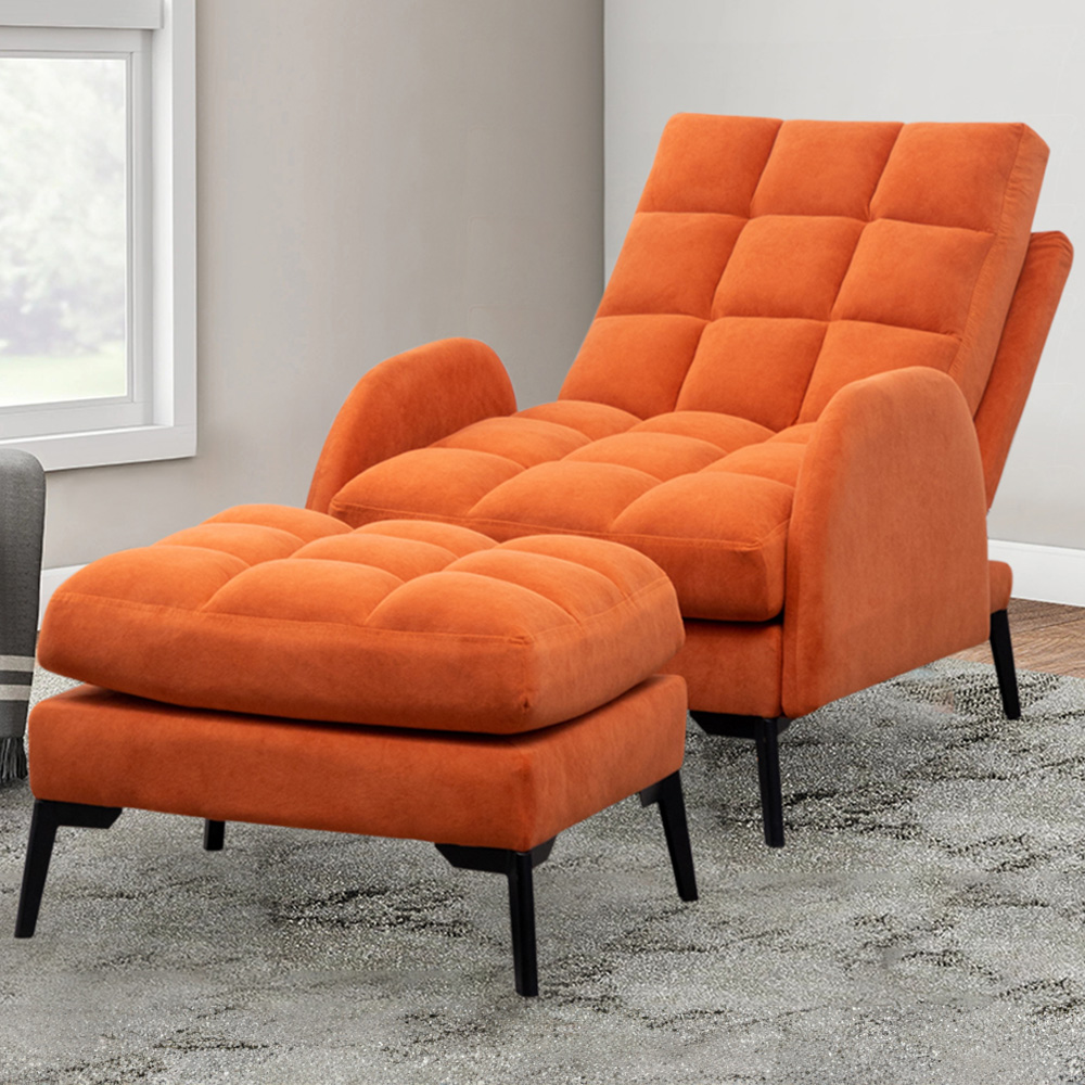 Living and Home Orange Recliner Armchair with Footstool Image 1