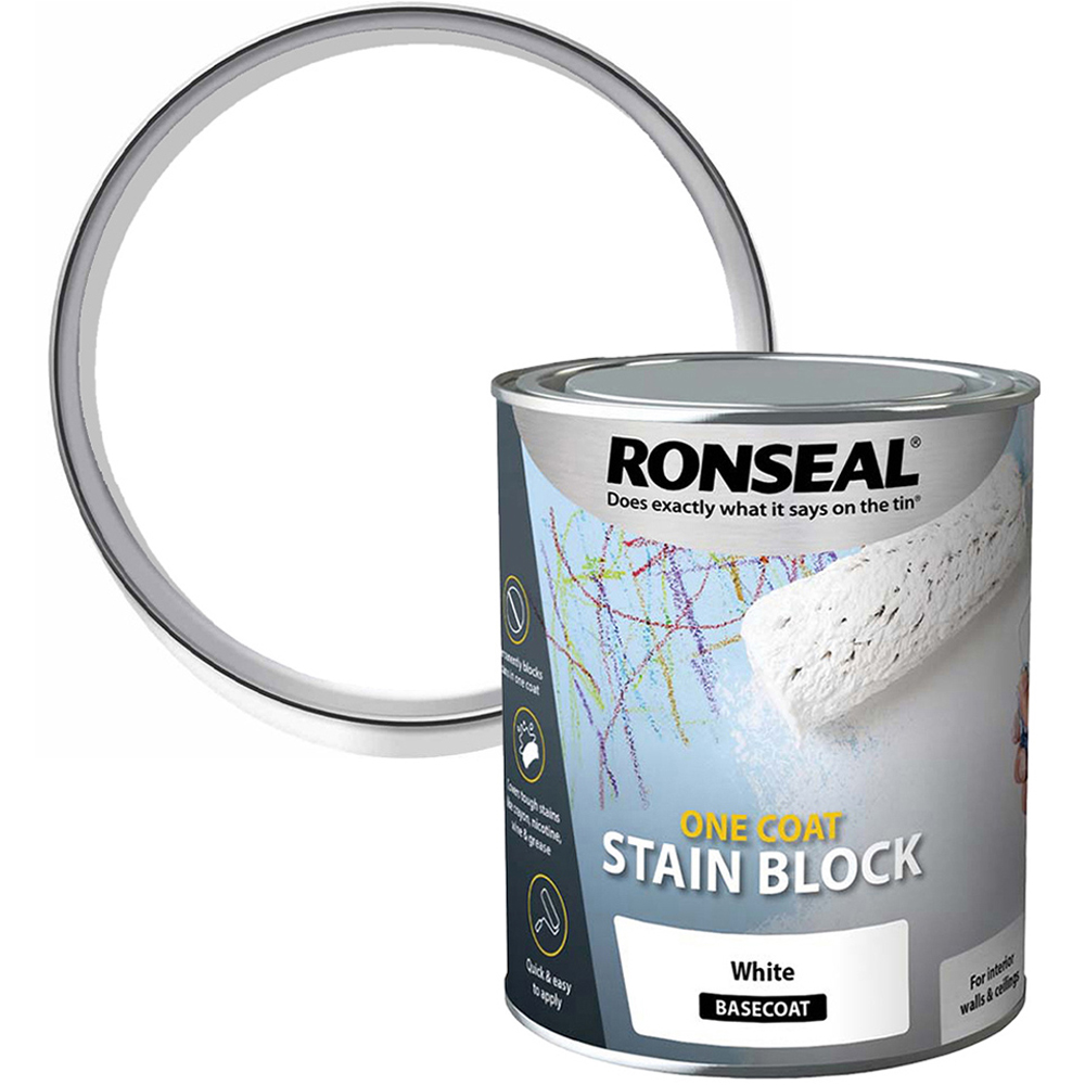 Ronseal  One Coat Stain Block White Paint 750ml Image 1