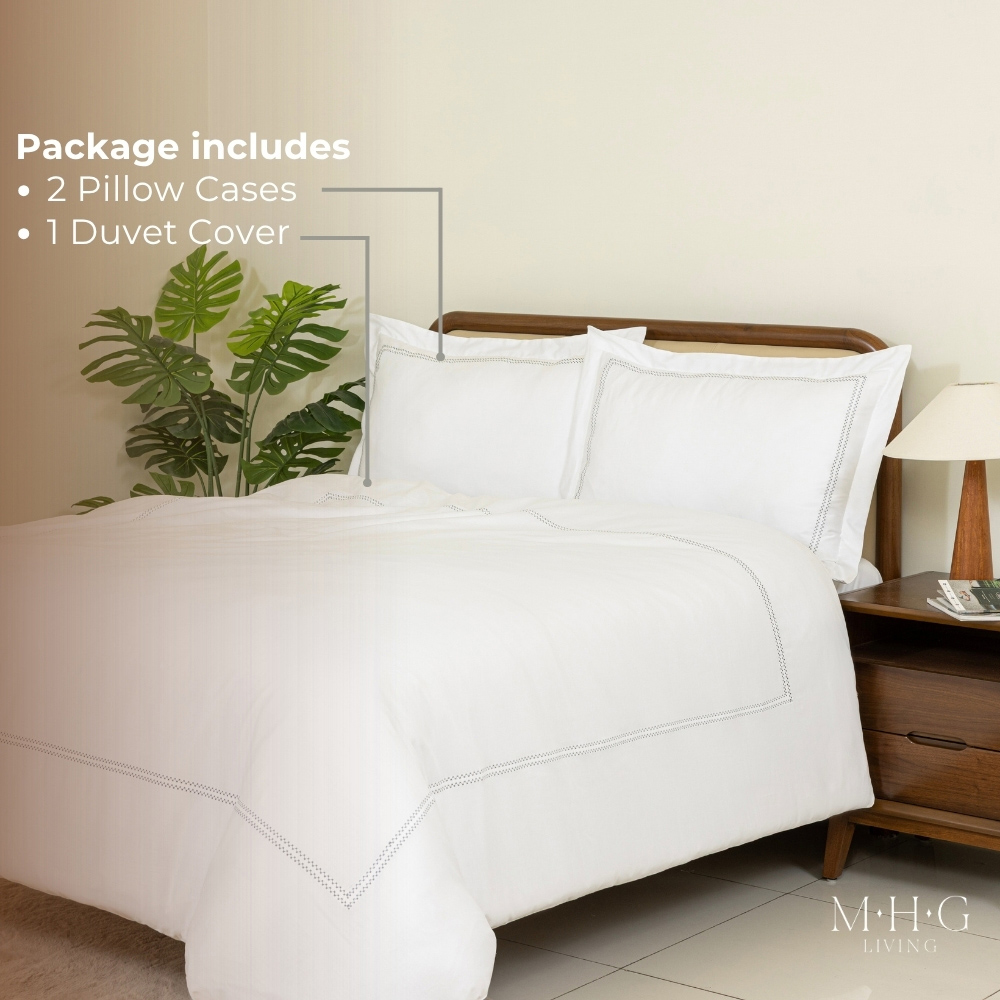 MHG Living Super King Size Oxford Grey 200 Thread Count Duvet Cover Set Image 2