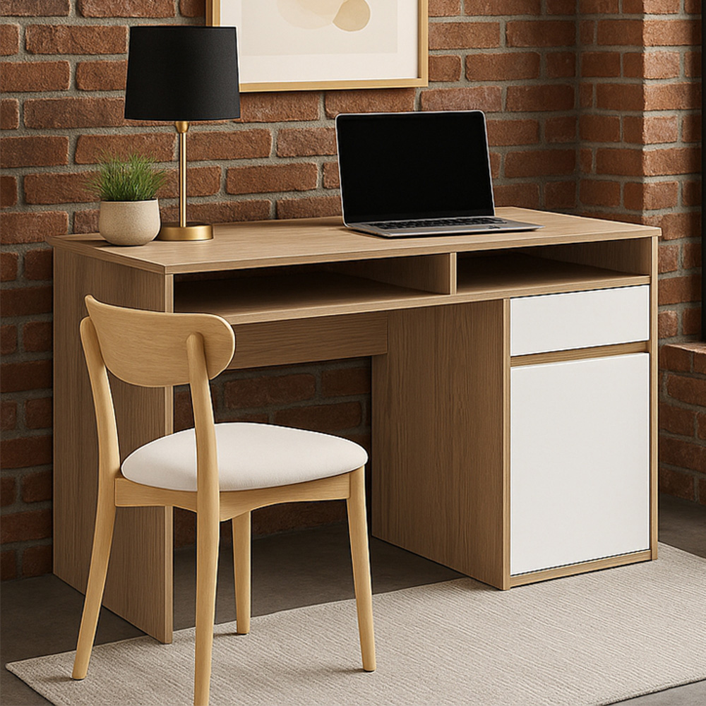 Decorotika Isla Single Door Single Drawer 2 Shelf Corner Computer Cordoba White Image 1
