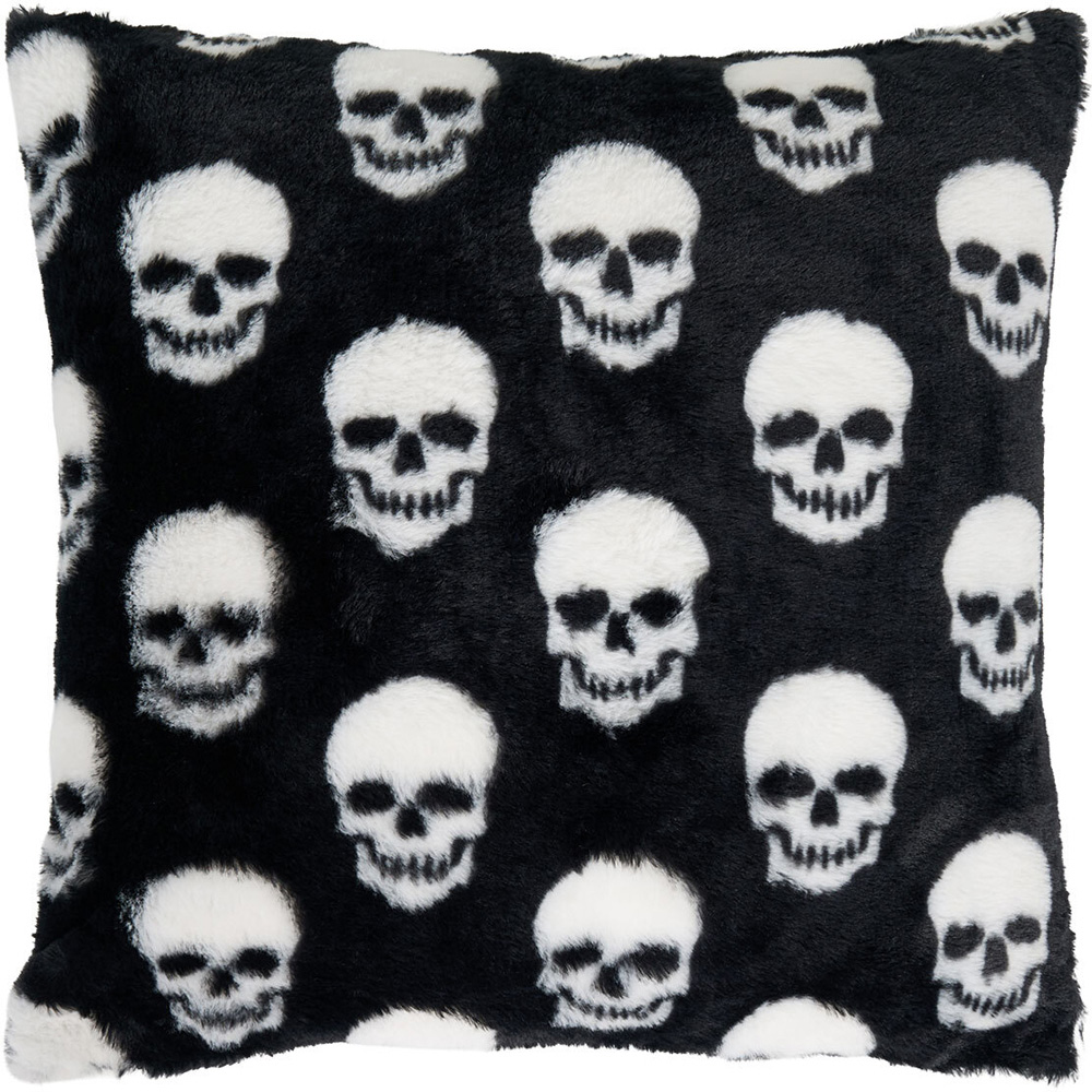 Skulls Faux Fur Cushion Black Image 3