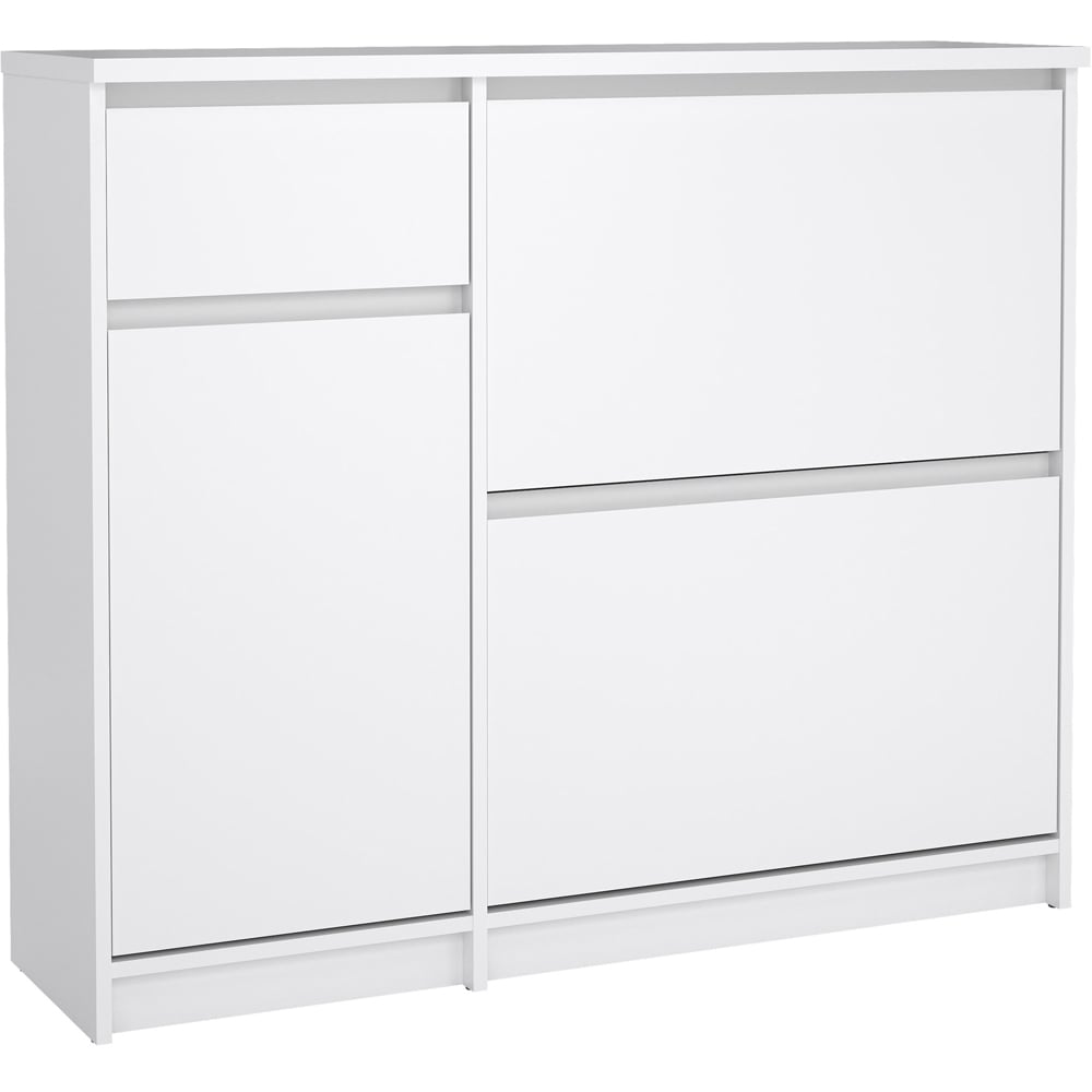 Florence Single Door 3 Drawer White High Gloss Shoe Cabinet Image 2