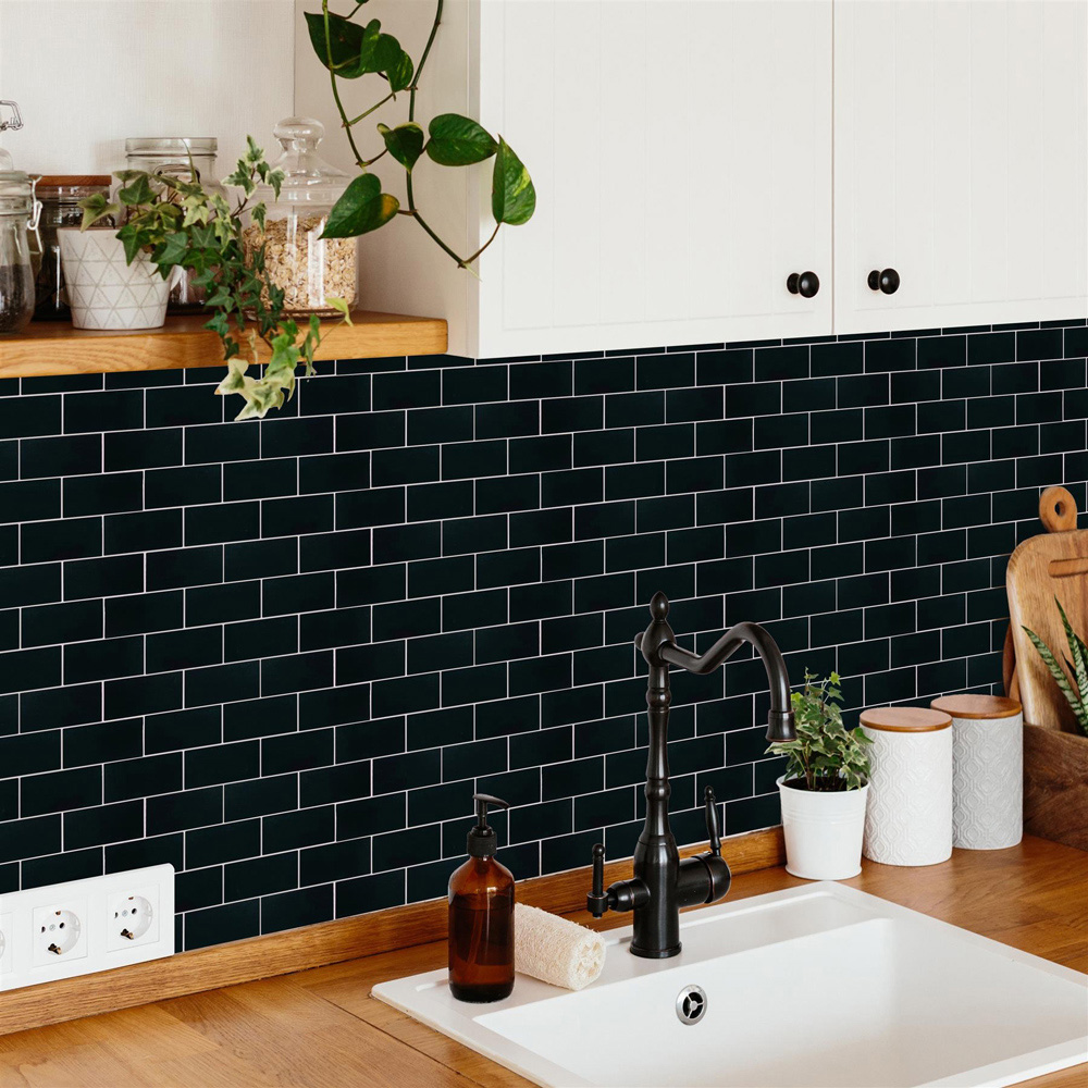 Wallplus Black Mosaic Wall Tile Sticker 15.4 x 30.5 cm 12 Pack Image 4