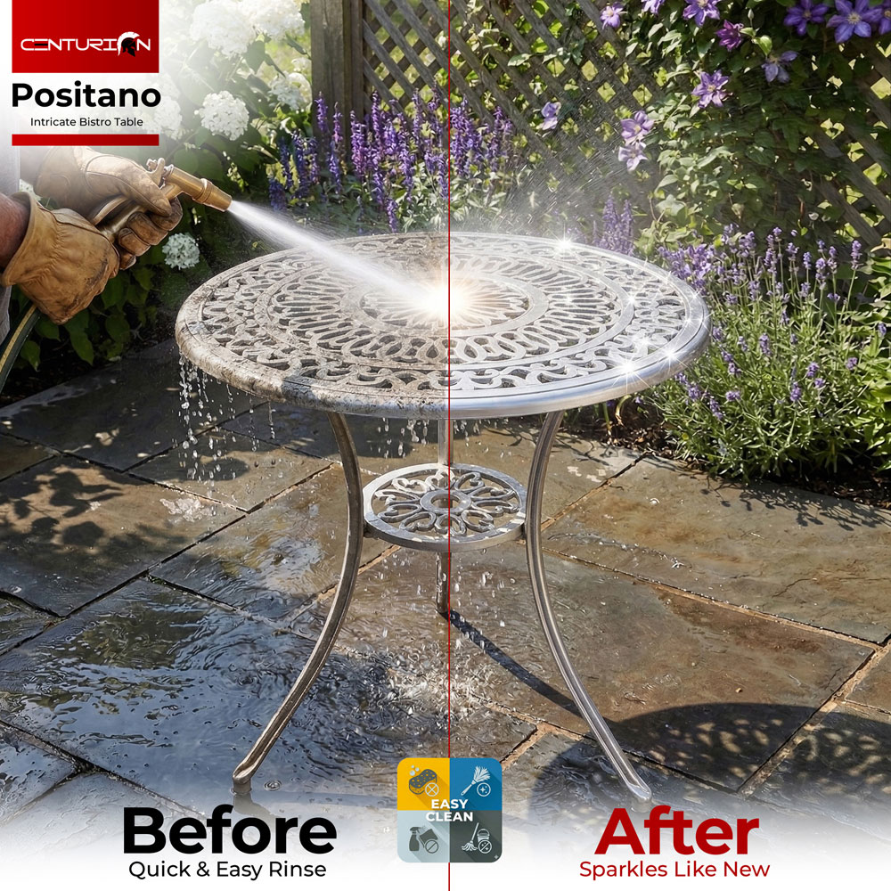 Centurion Positano 2 Seater Grey Round Garden Bistro Table with Parasol Hole Image 8