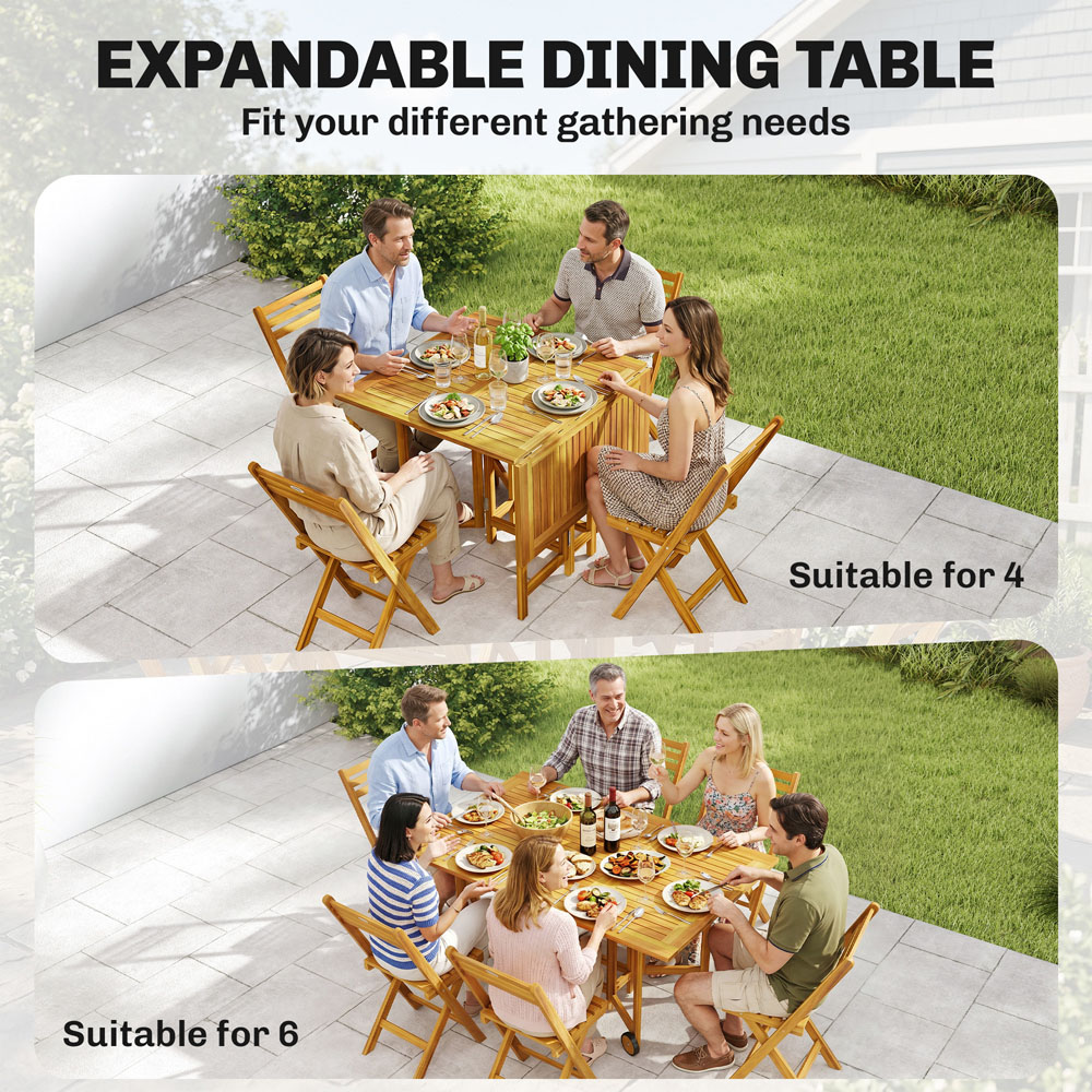 Outsunny 6 Seater Extendable Garden Dining Set Natural Image 5