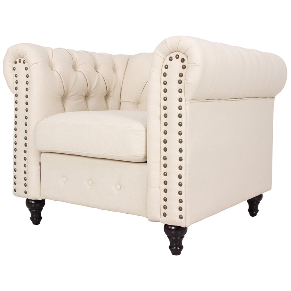 Furniture One Cream Nailhead Trim Upholstered Armchair Image 3