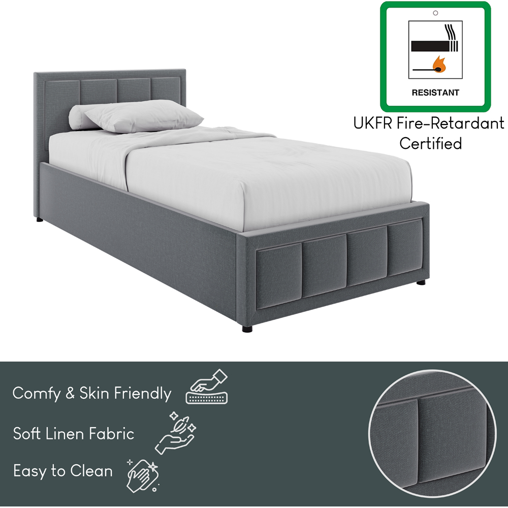 VIDA DESIGNS Vanita Single Light Grey Linen Ottoman Bed with Padded Headboard Image 7
