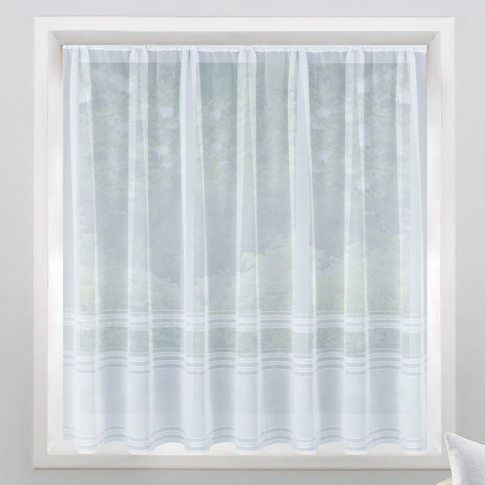 Tyrone Textiles Hudson White Horizontal Stripe Pocket Header Net Curtain 200 x 160cm Image 1