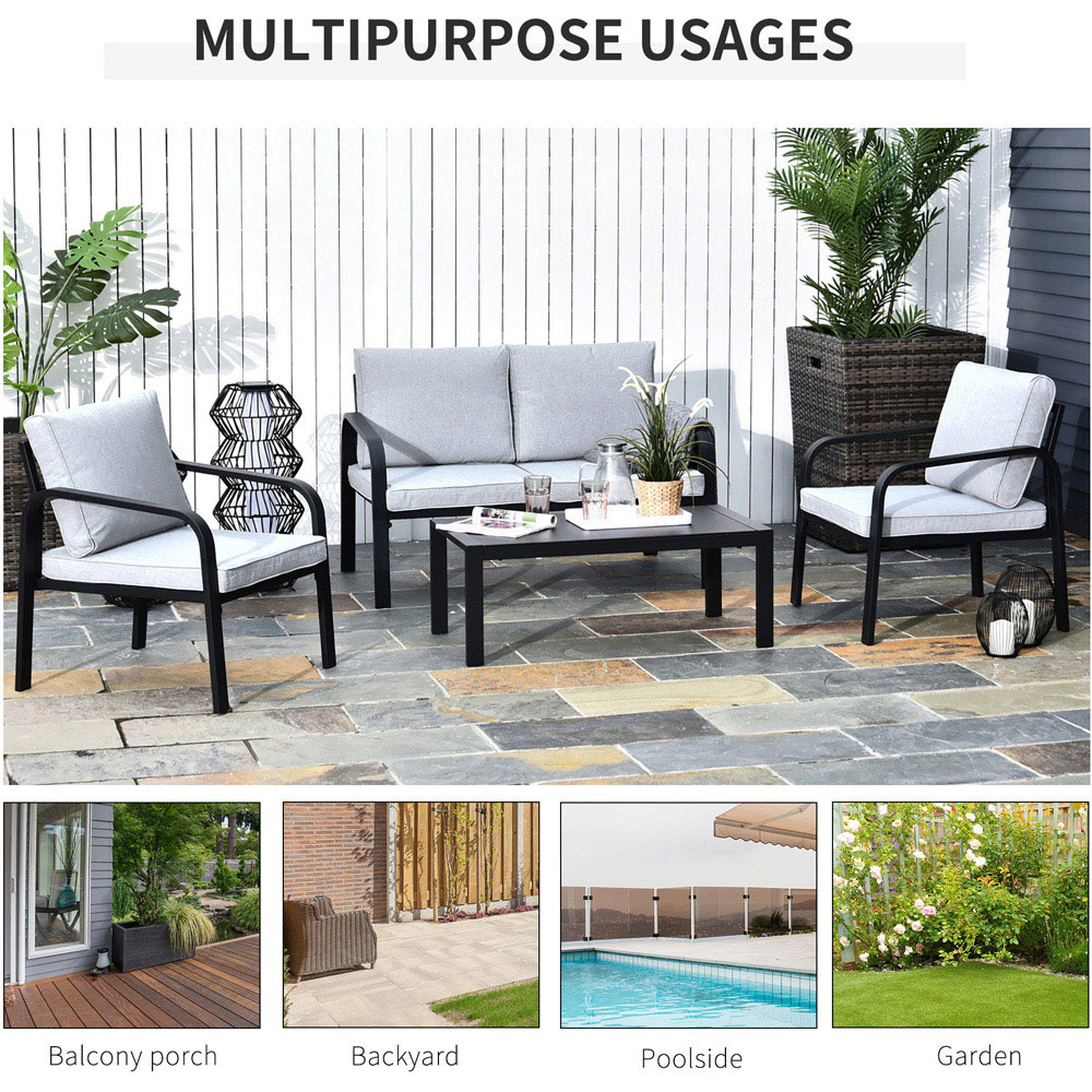 Outsunny 4 Seater Black Garden Furniture Set with Cushions Image 6