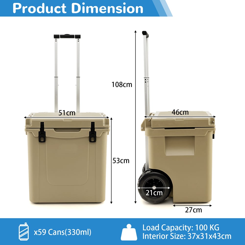 Costway Sand Portable Ice Chest Cooler with Wheels 43L Image 9