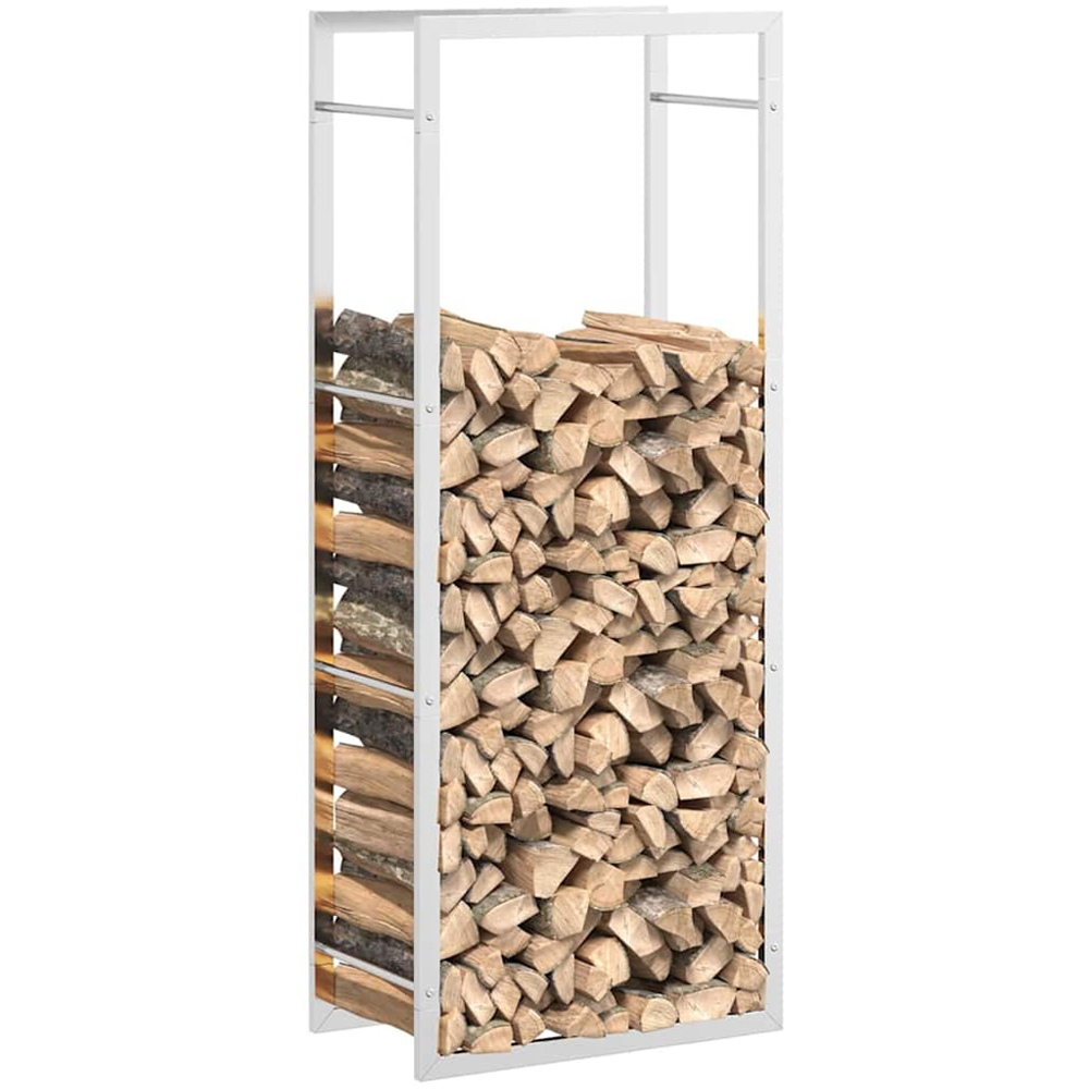 vidaXL Silver Stainless Steel Firewood Log Holder 132 x 50 x 28cm Image 3