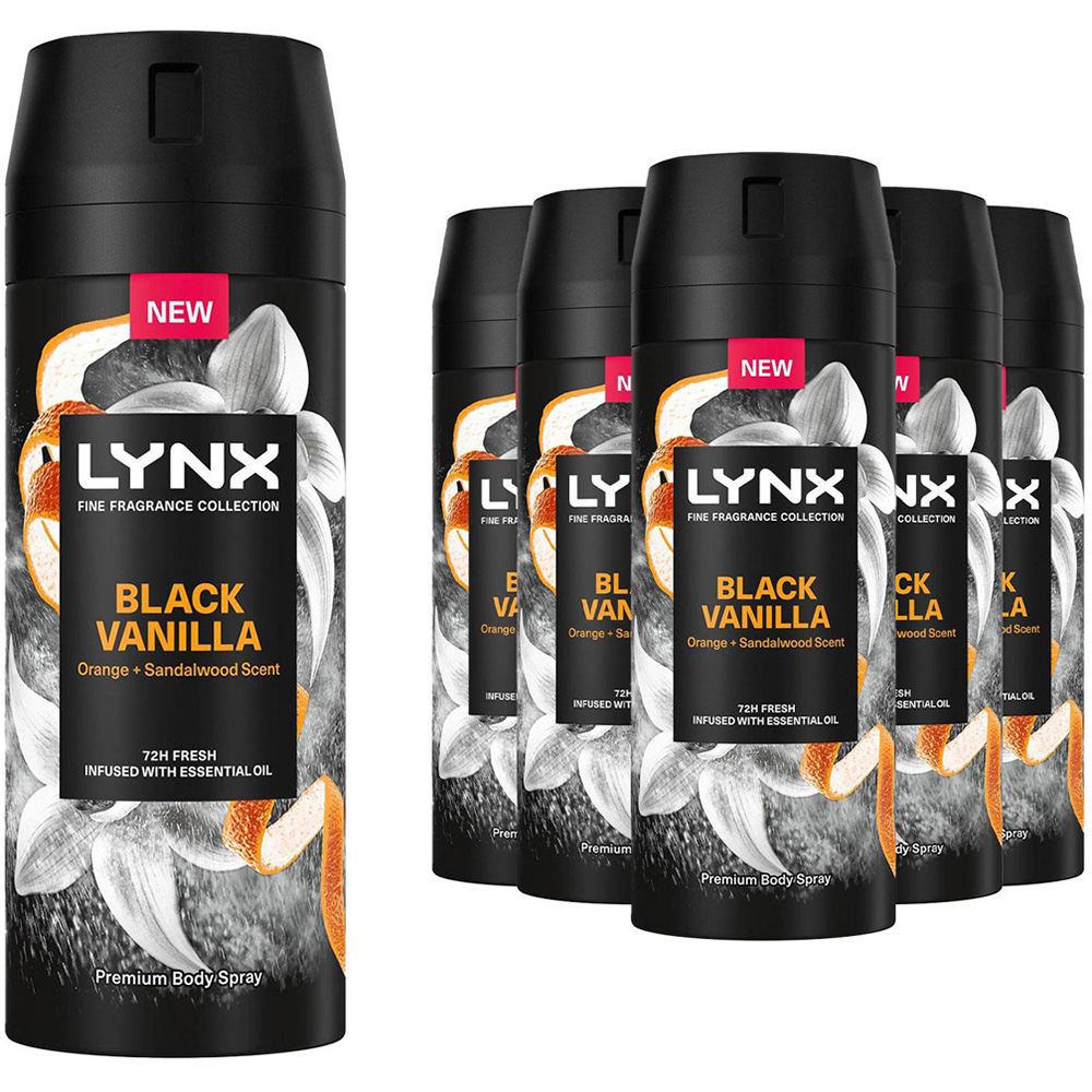 Lynx Fine Fragrance Collection Black Vanilla Deodorant Body Spray 150ml 6 Pack Image 1