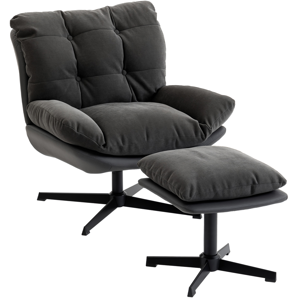 Portland Dark Grey Chenille Swivel Accent Chair with Footstool Image 2