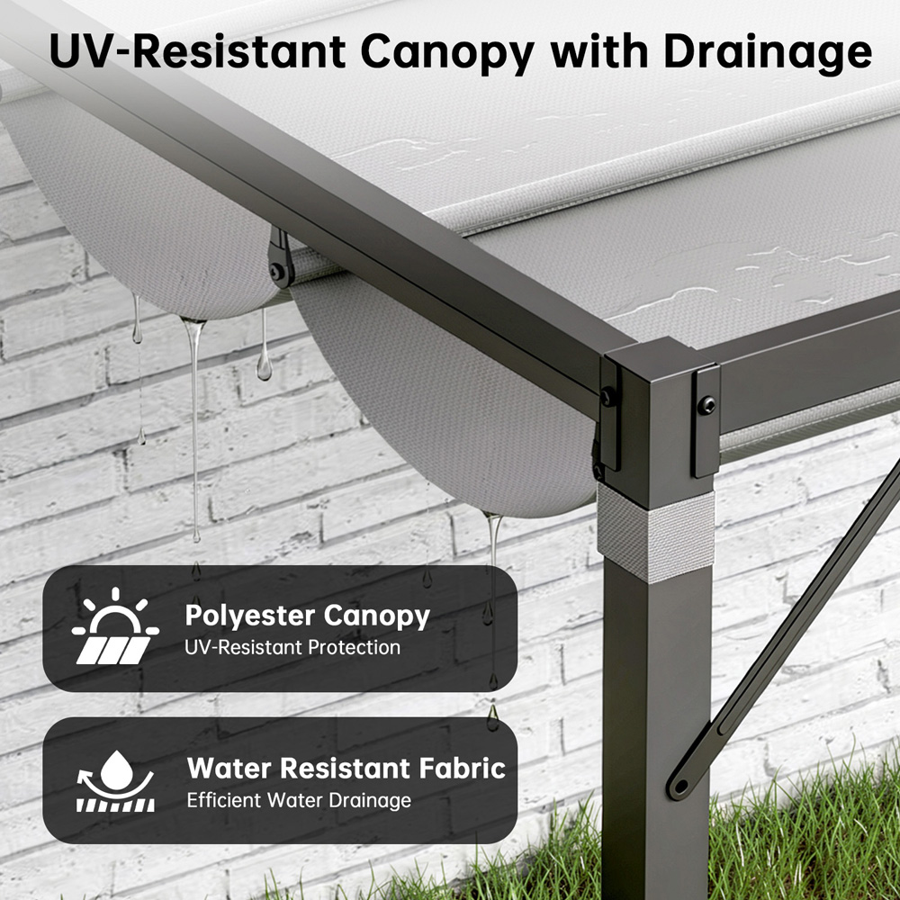 Rattrix 2 x 3m Grey Lean-to-Wall Metal Pergola with Retractable Canopy Image 8