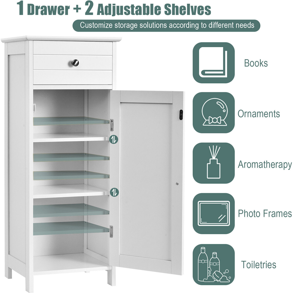 Costway Single Door Single Drawer White Storage Cabinet Image 6