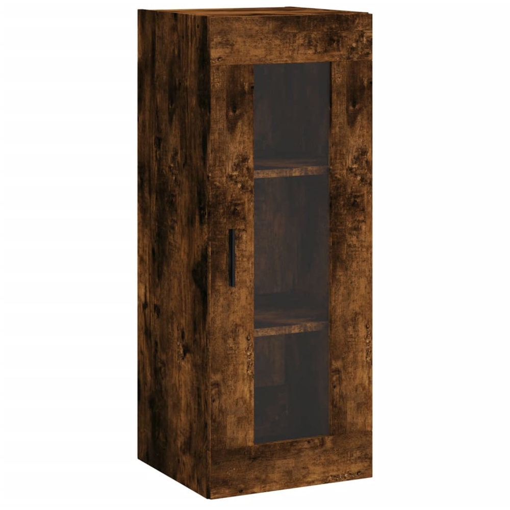 vidaXL Single Glass Door 3 Drawer Smoked Oak Highboard Image 7