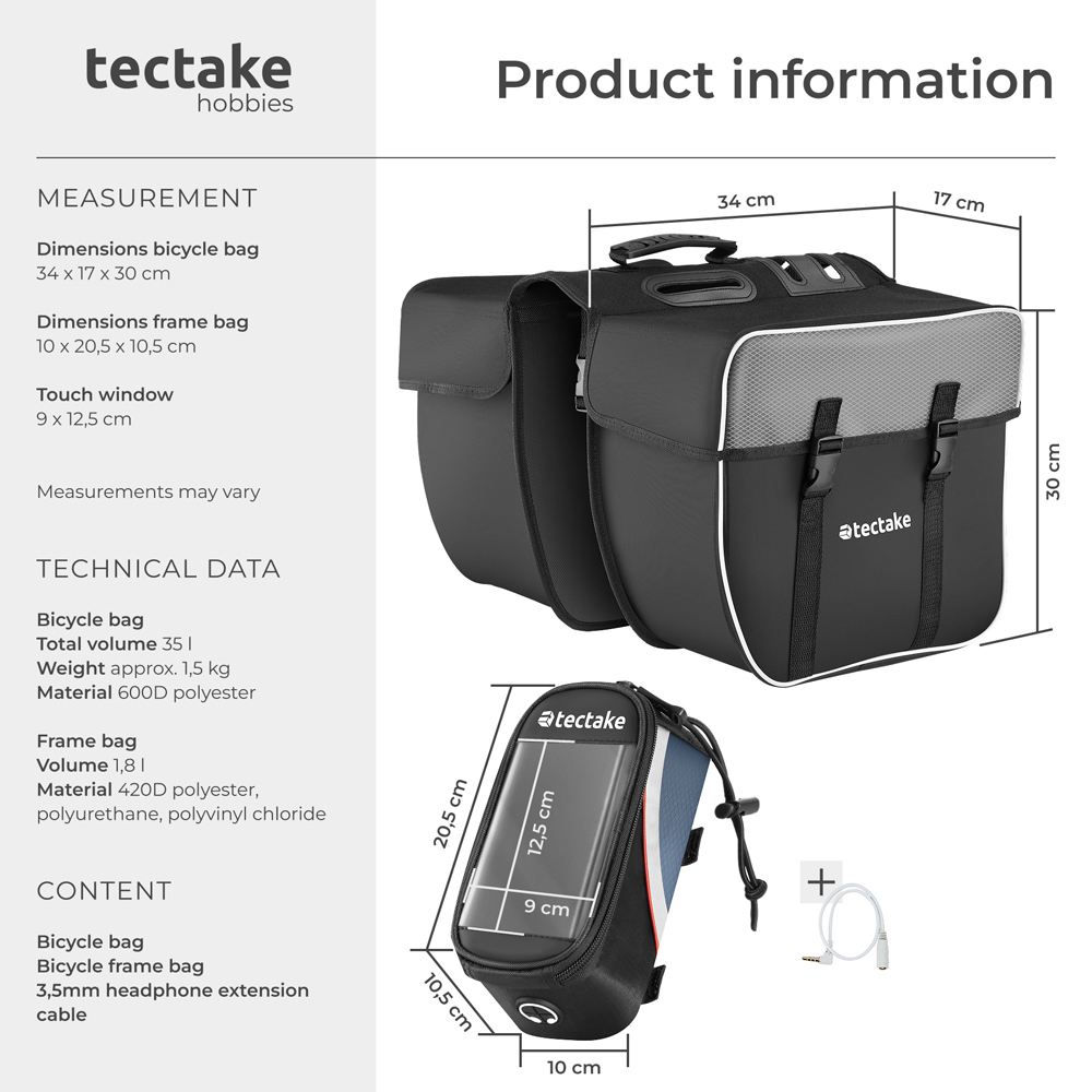 tectake Black and Red Water-Repellent Georg and Frame Bicycle Bag Set Image 8